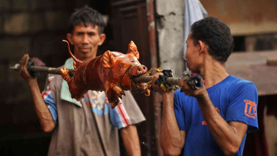 "Lechon", or roasted pig, is often served at Philippine festivities, especially during Christmas and New Year celebrations. "Lechon", or roasted pig, is often served at Philippine festivities, especially during Christmas and New Year celebrations.