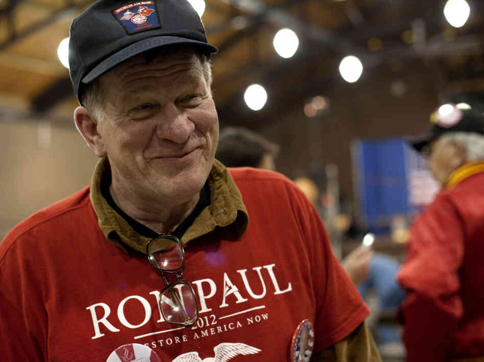 Retired Air Force Capt. Eric Grote attends a "Salute to the Military" event in Des Moines, Iowa, where Ron Paul spoke.