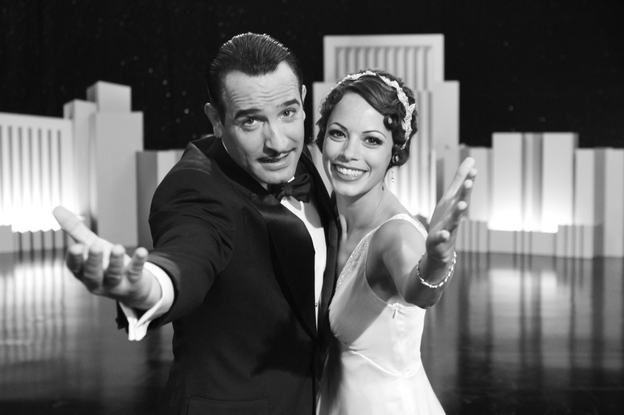 'The Artist': Silent-screen idol George Valentin (Jean Dujardin) and up-and-coming dancer Peppy Miller (Berenice Bejo) share a vivacious moment onstage. 