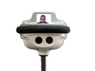 The two "eyes" on the Anybot are actually a camera and a laser. The camera "sees," the laser points, and the person on the screen controls it all. The two "eyes" on the Anybot are actually a camera and a laser. The camera "sees," the laser points, and the person on the screen controls it all.