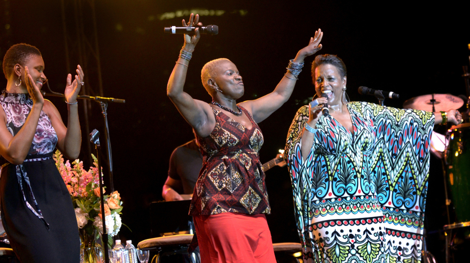 L-R: Lizz Wright, Angelique Kidjo and Dianne Reeves perform at the 2011 Detroit Jazz Festival.