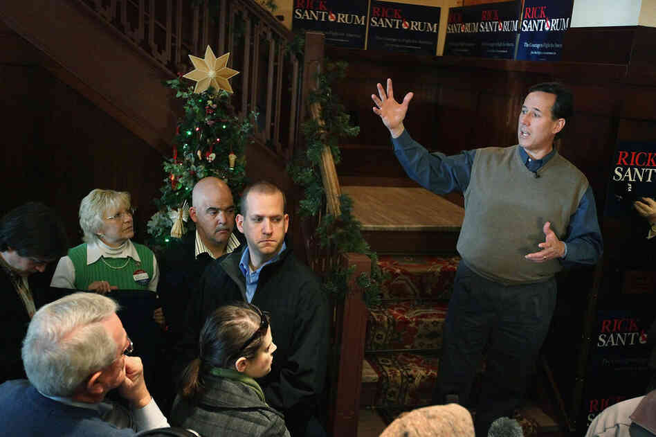 Rick Santorum speaks during a campaign rally in Perry, Iowa. 