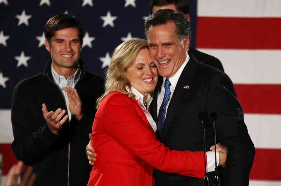 Mitt Romney hugs his wife, Ann, in Des Moines, Iowa, on Tuesday. 