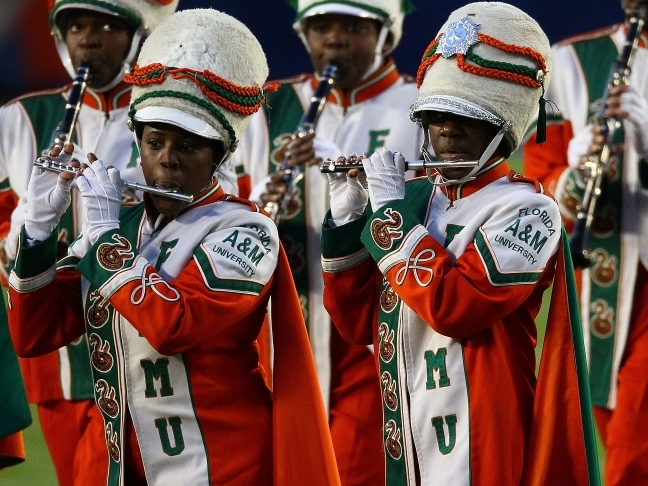 Members of the Florida A&M University marching band perform prior to Super Bowl XLIV on Feb. 10, 2010.