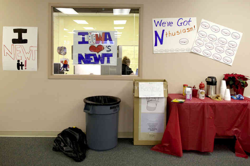The Newt Gingrich campaign organization is tucked in a business complex in the suburbs of Des Moines.