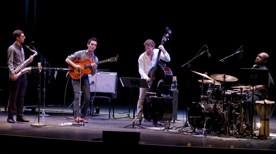 L-R: Dan Blake, Julian Lage, Larry Grenadier, Eric Harland perform on Toast of the Nation.