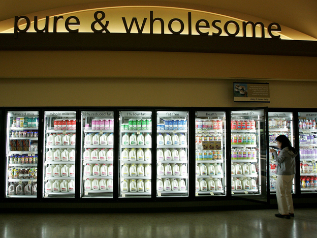 A Safeway customer shops for milk in Livermore, Calif. 