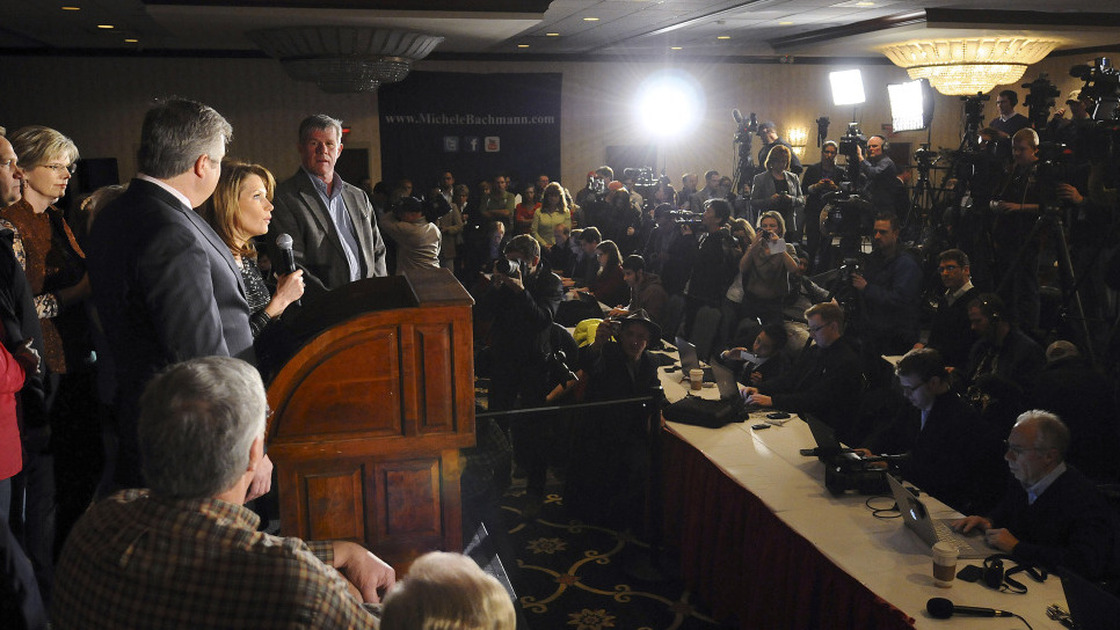 Rep. Michele Bachmann, R-Minn., announces an end to her campaign for president on Wednesday in Des Moines, Iowa.