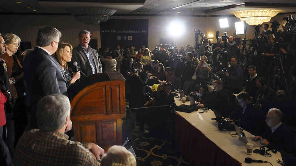 Rep. Michele Bachmann, R-Minn., announces an end to her campaign for president on Wednesday in Des Moines, Iowa.