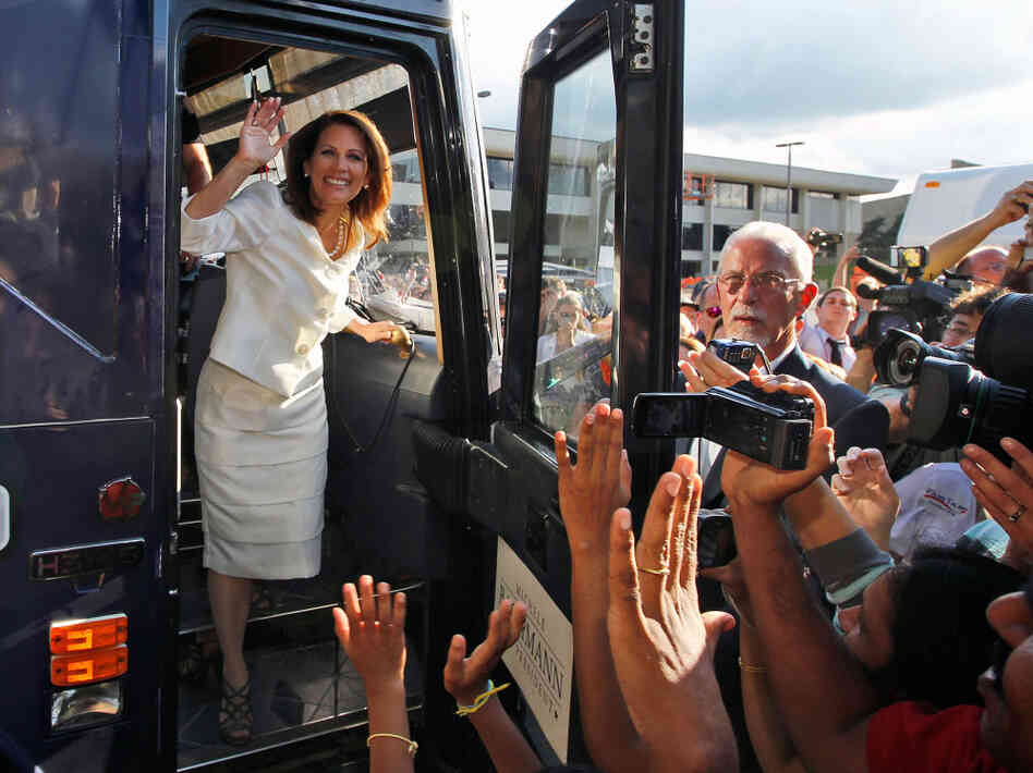Republican presidential candidate Rep. Michele Bachmann steps from her campaign bus to greet supporters after winning the Iowa Republican Party's Straw Poll in Ames, Iowa, on Aug. 13. Republican presidential candidate Rep. Michele Bachmann steps from her campaign bus to greet supporters after winning the Iowa Republican Party's Straw Poll in Ames, Iowa, on Aug. 13.