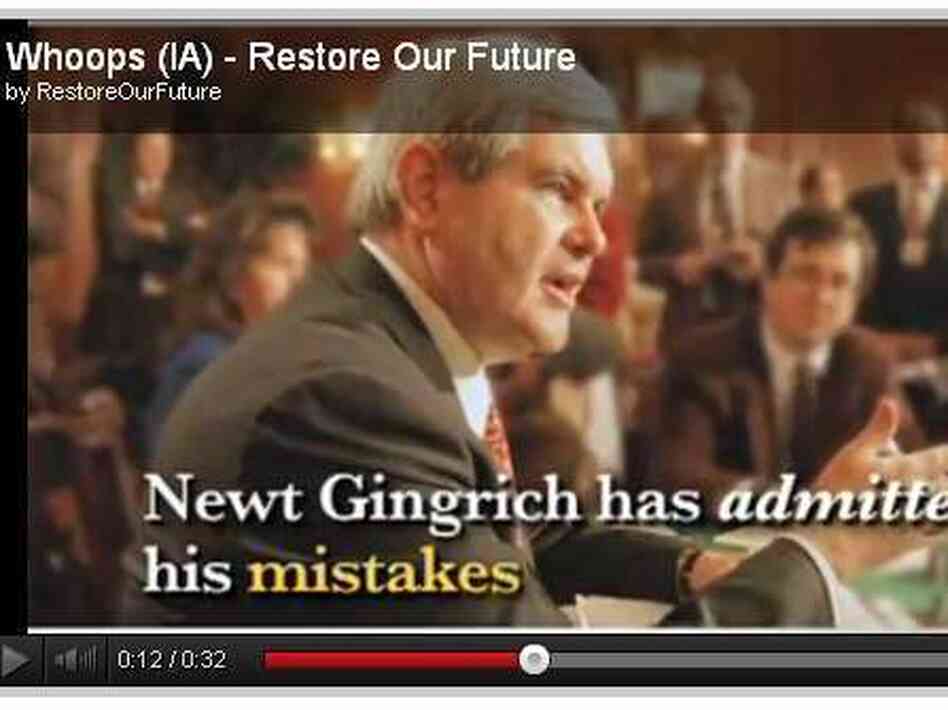A screen grab from an anti-Newt Gingrich ad from the pro-Mitt Romney super PAC Restore Our Future.