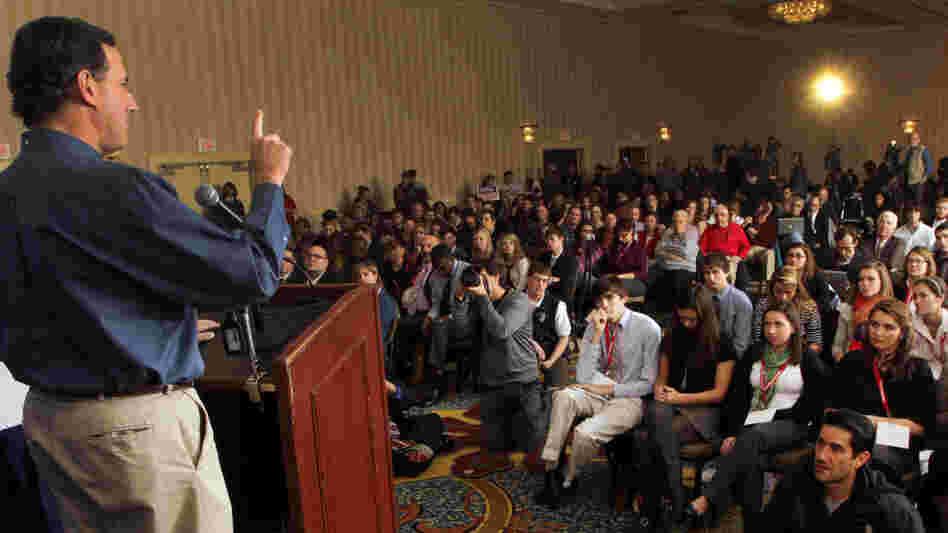 Former Pennsylvania Sen. Rick Santorum speaks during a campaign stop with college students Thursday in Concord, N.H. 