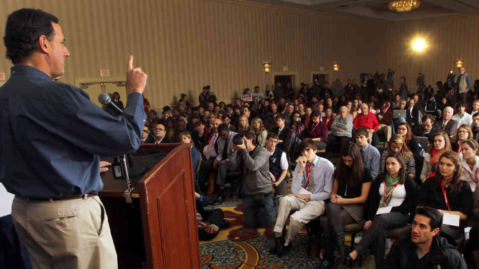 Former Pennsylvania Sen. Rick Santorum speaks during a campaign stop with college students Thursday in Concord, N.H. 
