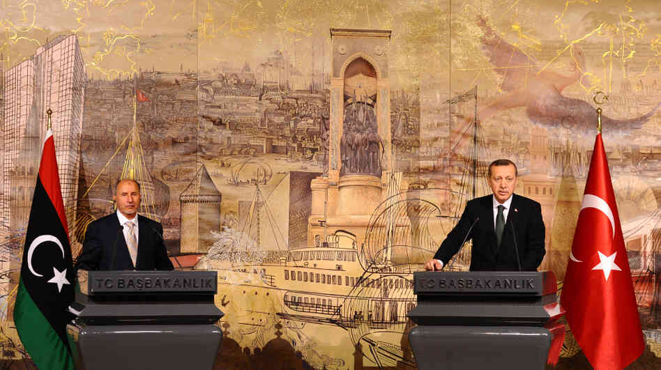 Turkish Prime Minister Recep Tayyip Erdogan (right) has been enthusiastically received by Arab Spring countries that look to Turkey as a potential model. Here, Erdogan hosts Mustafa Abdul Jalil, chairman of the National Transitional Council of Libya, in Istanbul, last month. Turkish Prime Minister Recep Tayyip Erdogan (right) has been enthusiastically received by Arab Spring countries that look to Turkey as a potential model. Here, Erdogan hosts Mustafa Abdul Jalil, chairman of the National Transitional Council of Libya, in Istanbul, last month.