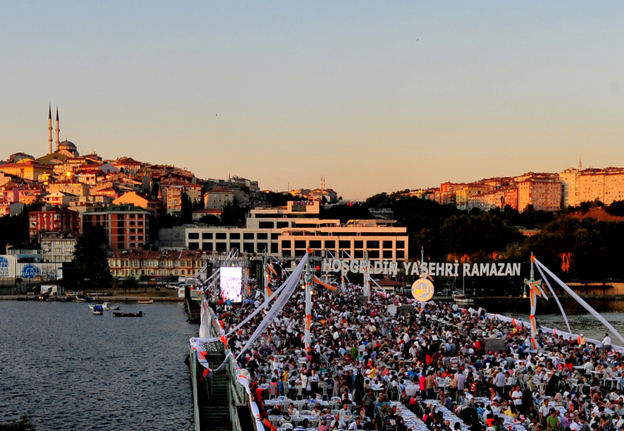 Many Arabs admire Turkey as an Islamic state with a modern economy and a democratic political system. Here, Turks break their fast during the Muslim holy month of Ramadan on a bridge in Istanbul in August.