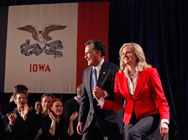 Republican presidential candidate Mitt Romney and his wife Ann Romney on Jan. 3, the night of the Iowa Caucuses, in Des Moines, Iowa. 
