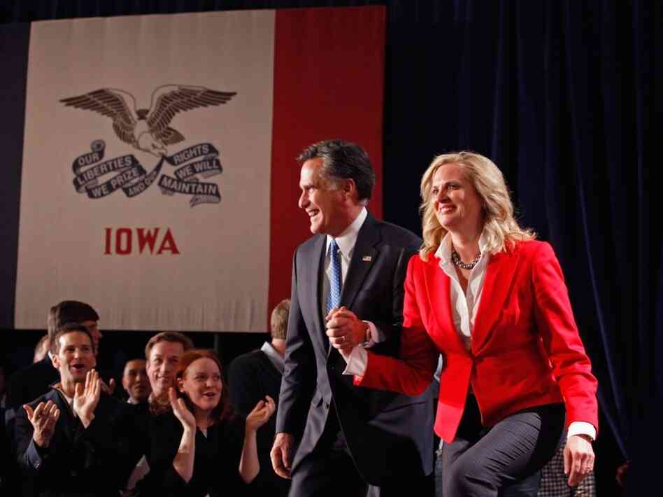 Republican presidential candidate Mitt Romney and his wife Ann Romney on Jan. 3, the night of the Iowa Caucuses, in Des Moines, Iowa. 