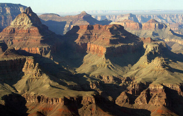 A view into the Grand Canyon from the South Rim in Arizona.