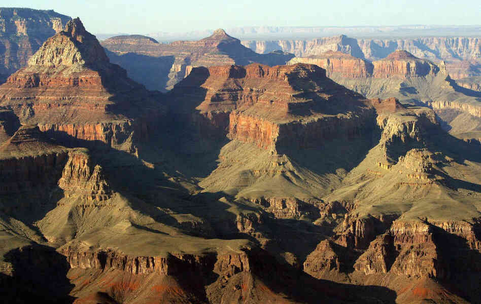 A view into the Grand Canyon from the South Rim in Arizona.