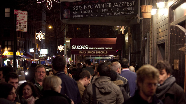 The crowd outside the Winter Jazzfest 2012 check-in area.