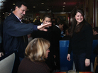 Seen from outside the restaurant, former Pennsylvania Sen. Rick Santorum greets patrons Monday at Mary Ann's Diner in Derry, N.H. Seen from outside the restaurant, former Pennsylvania Sen. Rick Santorum greets patrons Monday at Mary Ann's Diner in Derry, N.H.