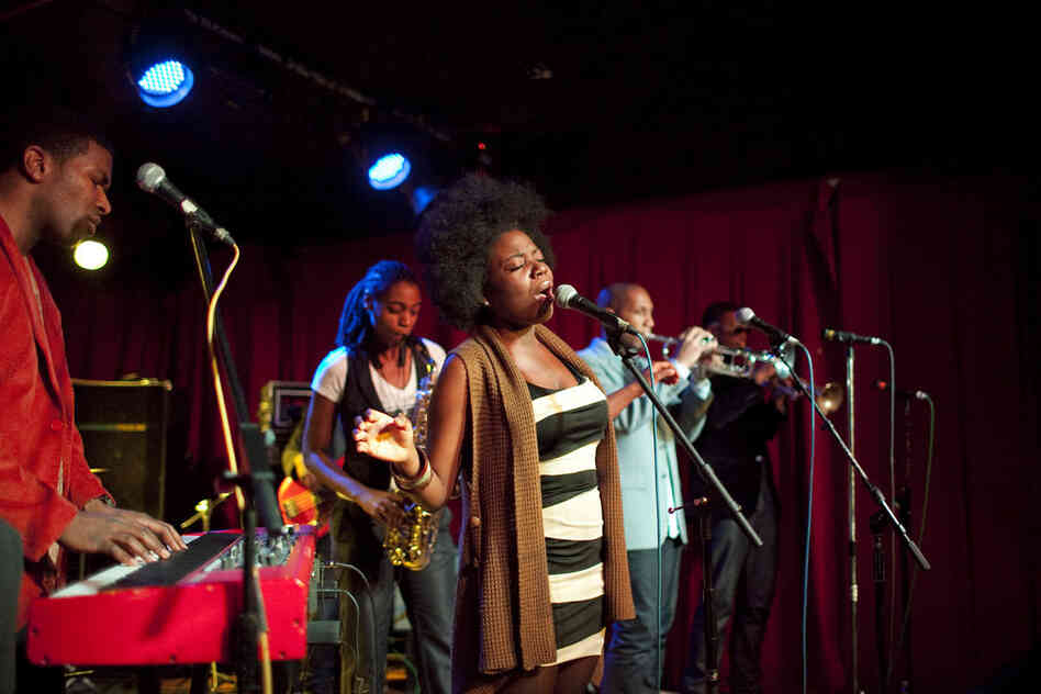Vocalist Melanie Charles was featured in Soul Squad, the funk band of saxophonist Lakecia Benjamin (second from left).