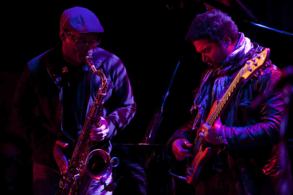 Saxophonist Ravi Coltrane (left), a last-minute addition to the lineup, performed in a trio with bassist Matthew Garrison. Their fathers, John Coltrane and Jimmy Garrison respectively, also played in a band together.