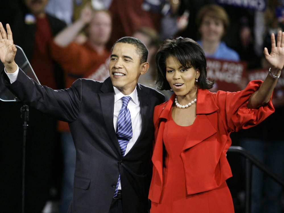 The Obamas wave to a crowd on a campaign stop in 2008. Reporter Jodi Kantor details how they figured out how to maintain their friendships and family life after moving into the White House.