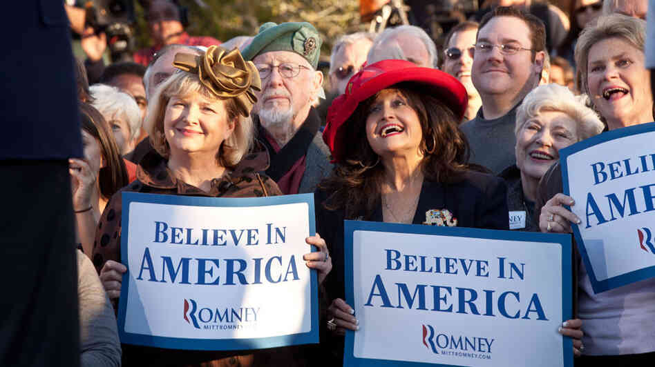 Supporters of Republican presidential candidate Mitt Romney laugh during a campaign event on Jan. 5 in Charleston, S.C. Supporters of Republican presidential candidate Mitt Romney laugh during a campaign event on Jan. 5 in Charleston, S.C.