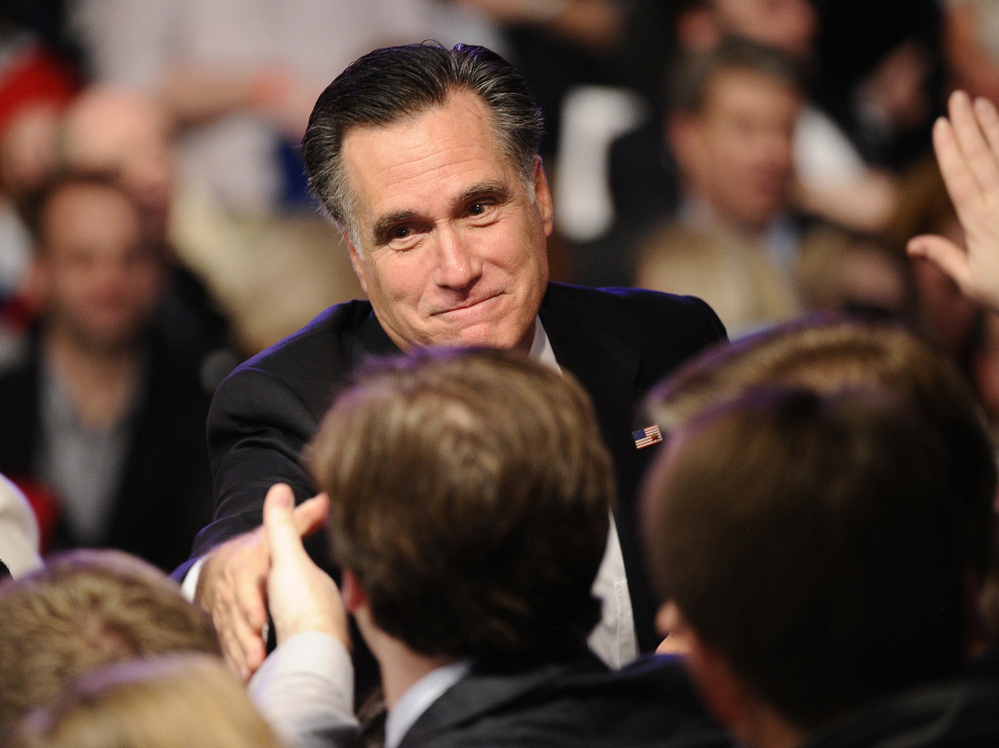 Mitt Romney greets supporters in Manchester, N.H., after seizing a second victory in his fight to be the party's presidential nominee. 