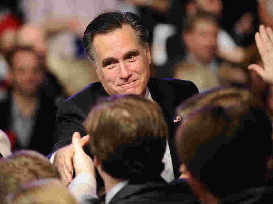 Mitt Romney greets supporters in Manchester, N.H., after seizing a second victory in his fight to be the party's presidential nominee. 