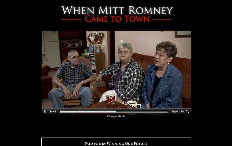 Screen shot from an anti-Romney video that accuses the GOP front-runner of corporate greed during his CEO days. 
