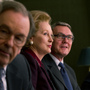 Meryl Streep (center) stars as Margaret Thatcher in Phyllida Lloyd's biopic about the former prime minister of the United Kingdom. 