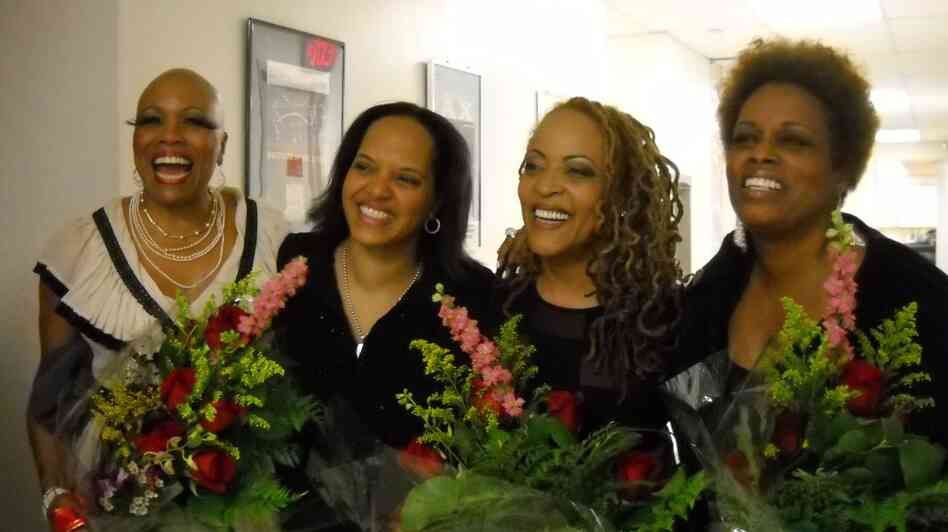 Backstage at the Kennedy Center tribute concert to Abbey Lincoln, left to right: Dee Dee Bridgewater, Terri Lyne Carrington, Cassandra Wilson, Dianne Reeves.