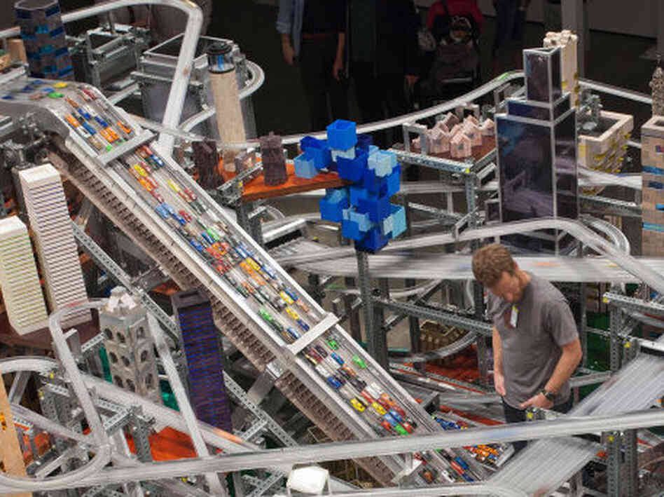 Chris Burden's sculpture Metropolis II requires a traffic controller, who watches for pileups on the highways.