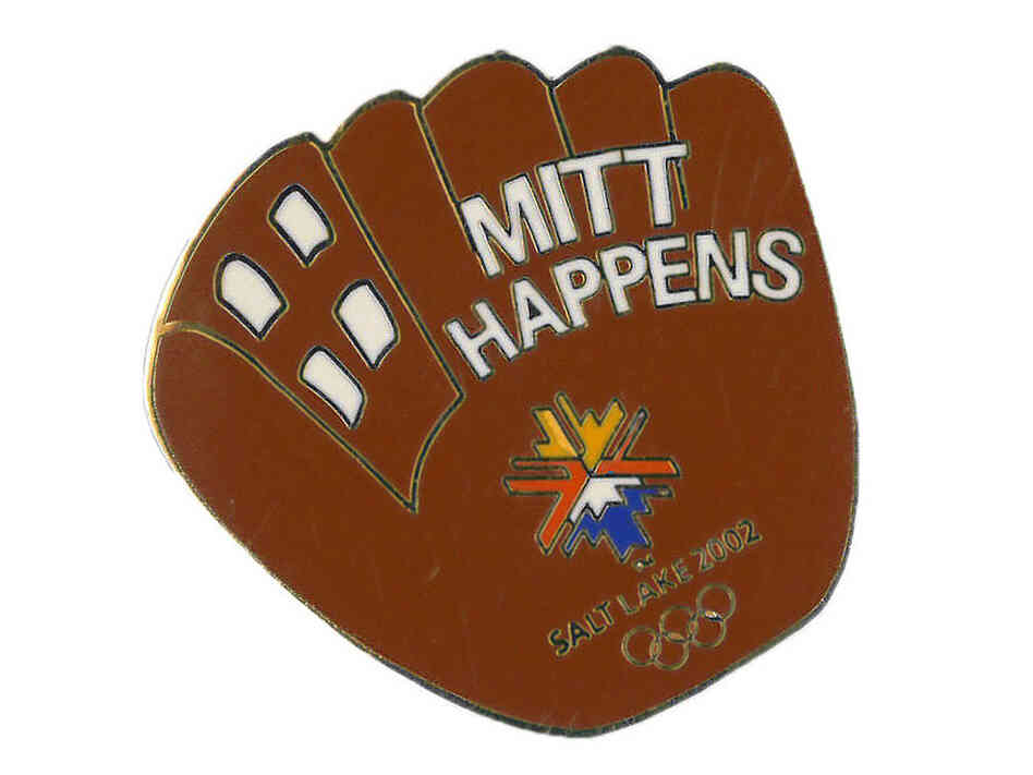 The "Mitt Happens" pin, with a baseball mitt. 