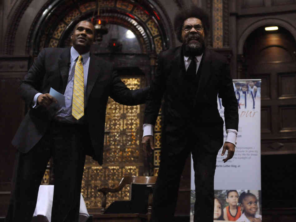 Princeton professor Cornel West (right) and talk show host Tavis Smiley on Oct. 9.