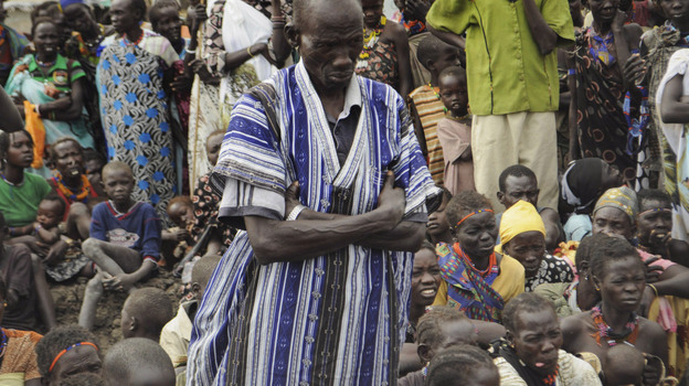 People who escaped ethnic violence in Jonglei state wait for food rations at a World Food Program distribution center on Thursday. South Sudan gained independence just six months ago, and already ethnic tensions inside the new country have forced tens of thousands to flee their homes. 