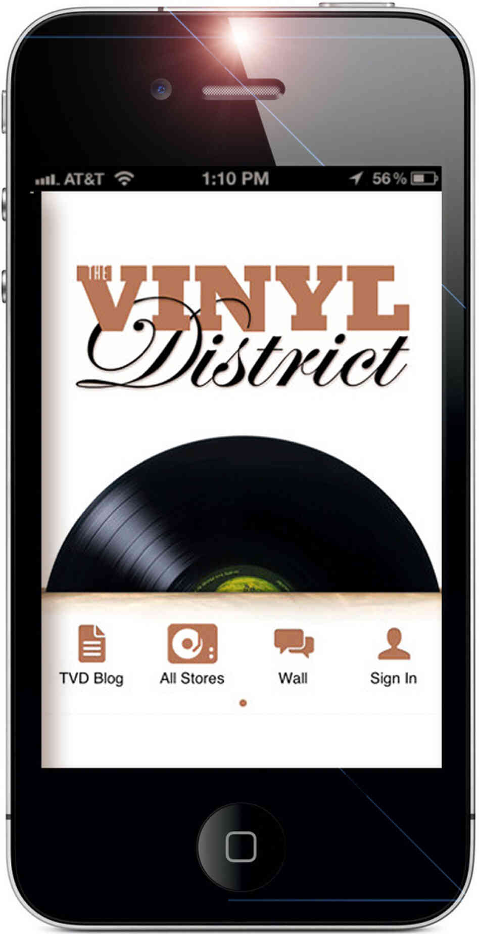 The Vinyl District app's start-up page The Vinyl District app's start-up page