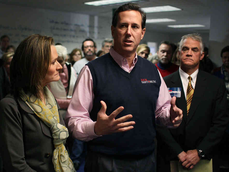Republican presidential candidate former U.S. Sen. Rick Santorum speaks to supporters after announcing that he was endorsed Saturday by the evangelical Christian leaders group.