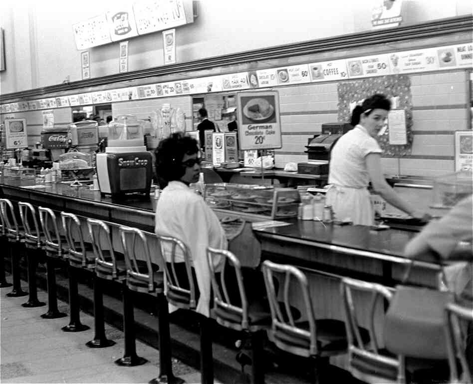 Black college student Dorothy Bell, 19, of Birmingham, Ala., waits in a downtown Birmingham lunch counter for service that never came, April 4, 1963.  She was arrested with 20 others in sit-in attempts.  