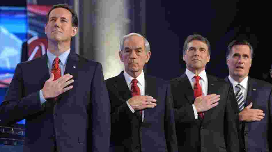 It wasn't kumbaya, but the GOP presidential hopefuls found harmony in the national anthem before a debate in November. 