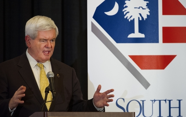GOP presidential hopeful Newt Gingrich addresses the South Carolina Chamber of Commerce on Tuesday in Columbia, S.C. The state holds its primary on Saturday.