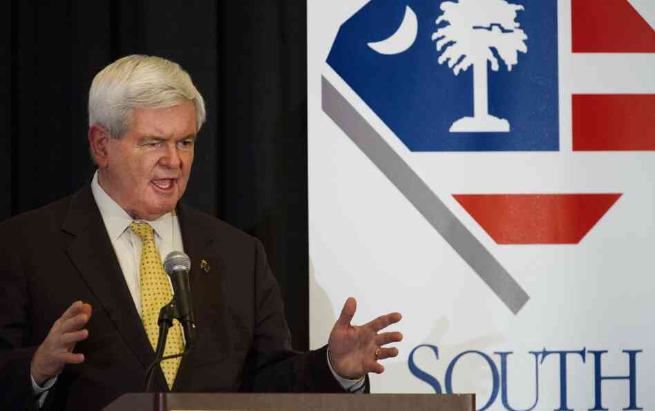 GOP presidential hopeful Newt Gingrich addresses the South Carolina Chamber of Commerce on Tuesday in Columbia, S.C. The state holds its primary on Saturday.