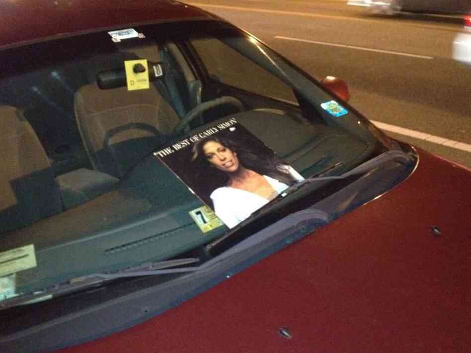 Carly Simon's album stuck on a windshield in Washington.