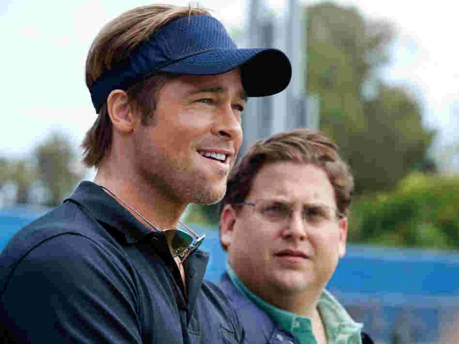 Brad Pitt, left, plays Billy Beane, the general manager of the Oakland A's, in the movie Moneyball. His assistant Peter Brand is played by Jonah Hill.