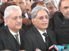 The prime minister's legal counsel Aitzaz Ahsan (center) outside the Supreme Court, following the appearance of Prime Minister Yousef Reza Gilani before a seven member bench. Gilani faces contempt charges for his government's refusal to re-open a corruption case against President Asif Ali Zardari. The prime minister's legal counsel Aitzaz Ahsan (center) outside the Supreme Court, following the appearance of Prime Minister Yousef Reza Gilani before a seven member bench. Gilani faces contempt charges for his government's refusal to re-open a corruption case against President Asif Ali Zardari.