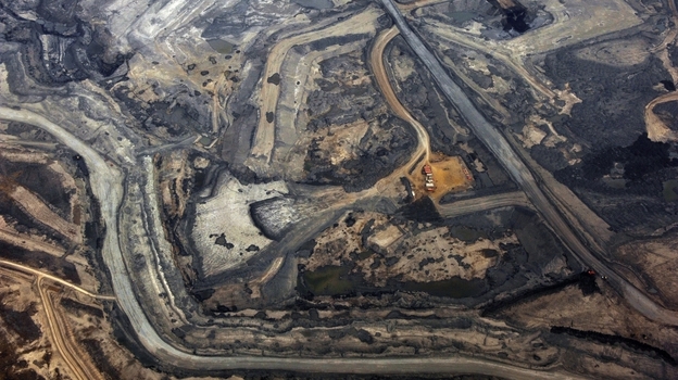 The Syncrude tar sands mine in Alberta, Canada. Alberta's tar sands would supply the oil for the prospective Keystone XL pipeline.