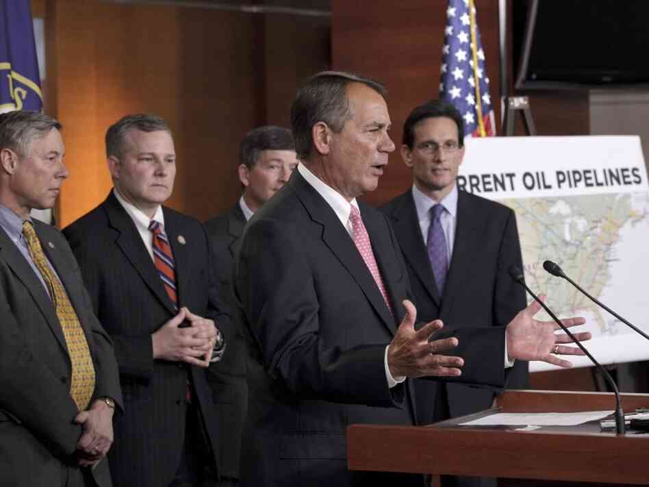 House Speaker John Boehner and fellow Republicans voice their opposition to President Obama's decision to reject the Keystone XL pipeline, at a news conference Wednesday on Capitol Hill. 