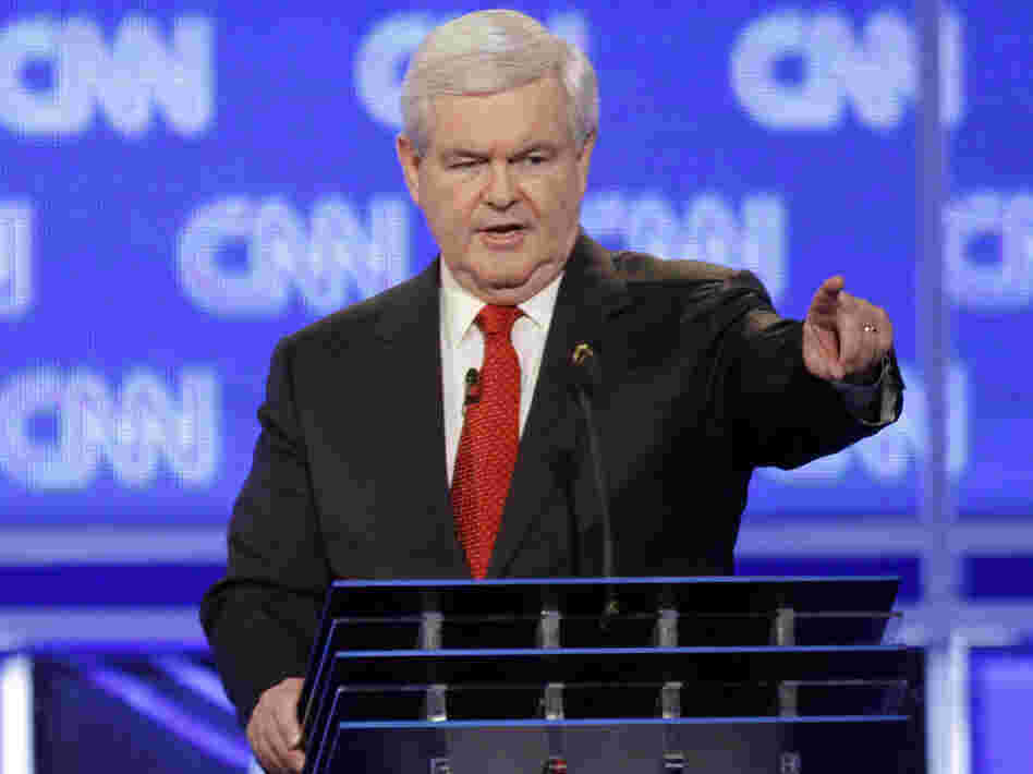 Former House Speaker Newt Gingrich participates in the Republican presidential candidate debate in Charleston, S.C., Thursday.